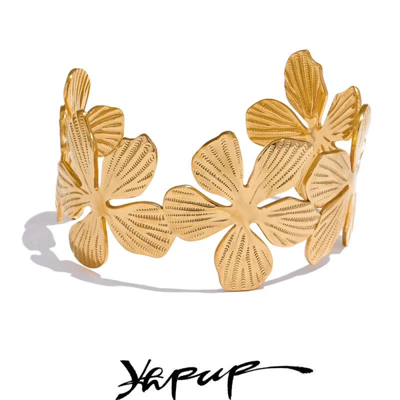 Stainless Steel Flower Cuff Bracelet