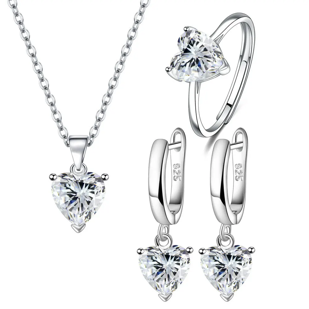 925 Silver Heart Zircon Bridal Jewelry Set for Women - Image 4