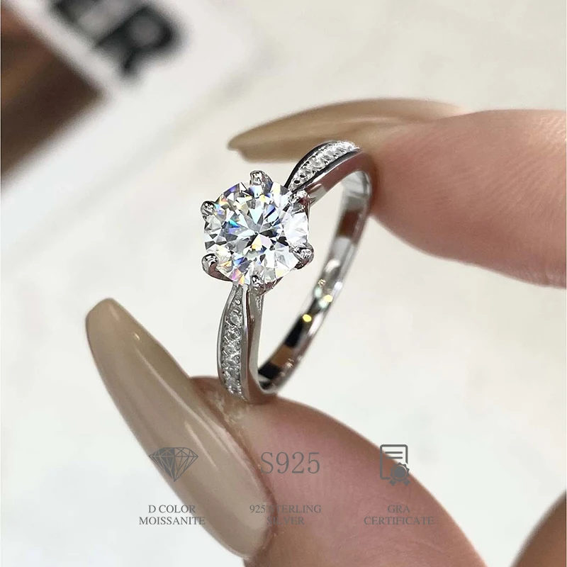 0.5–2CT Moissanite Engagement Ring – 925 Silver Women
