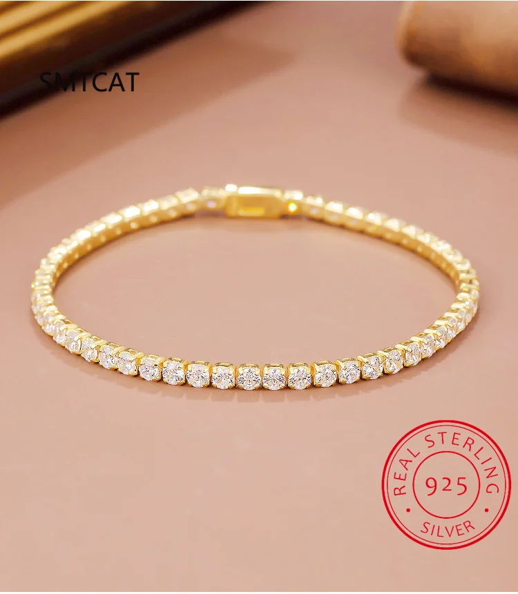 925 Silver Moissanite Bracelet for Women – Gold & White Finish