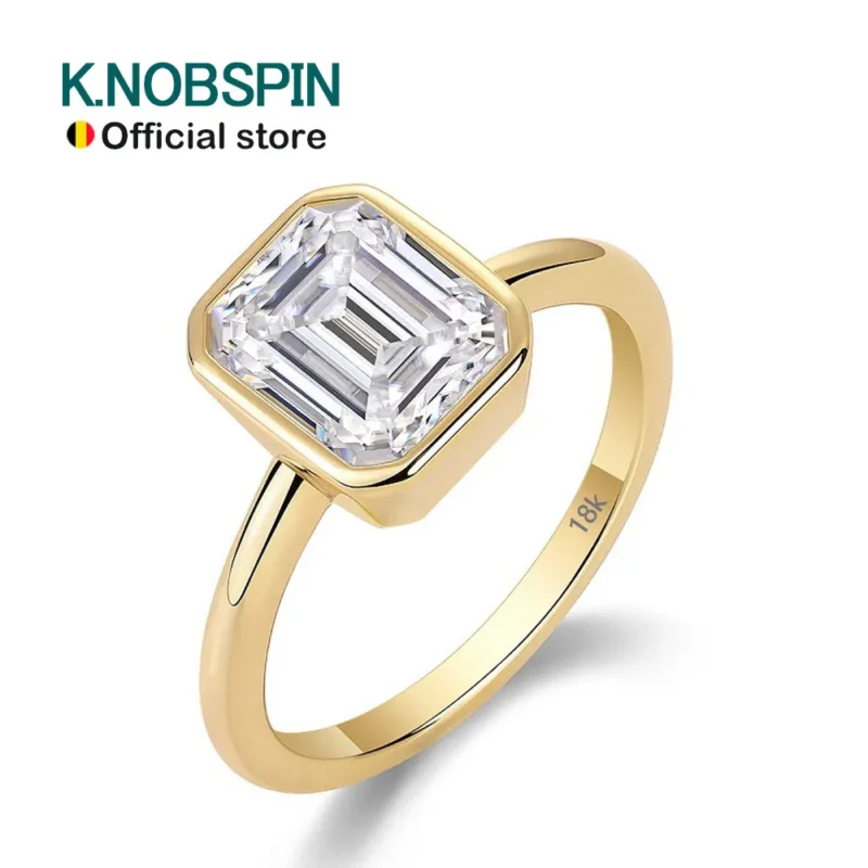 KNOBSPIN Emerald Cut Moissanite Ring – GRA Certified 925 Silver