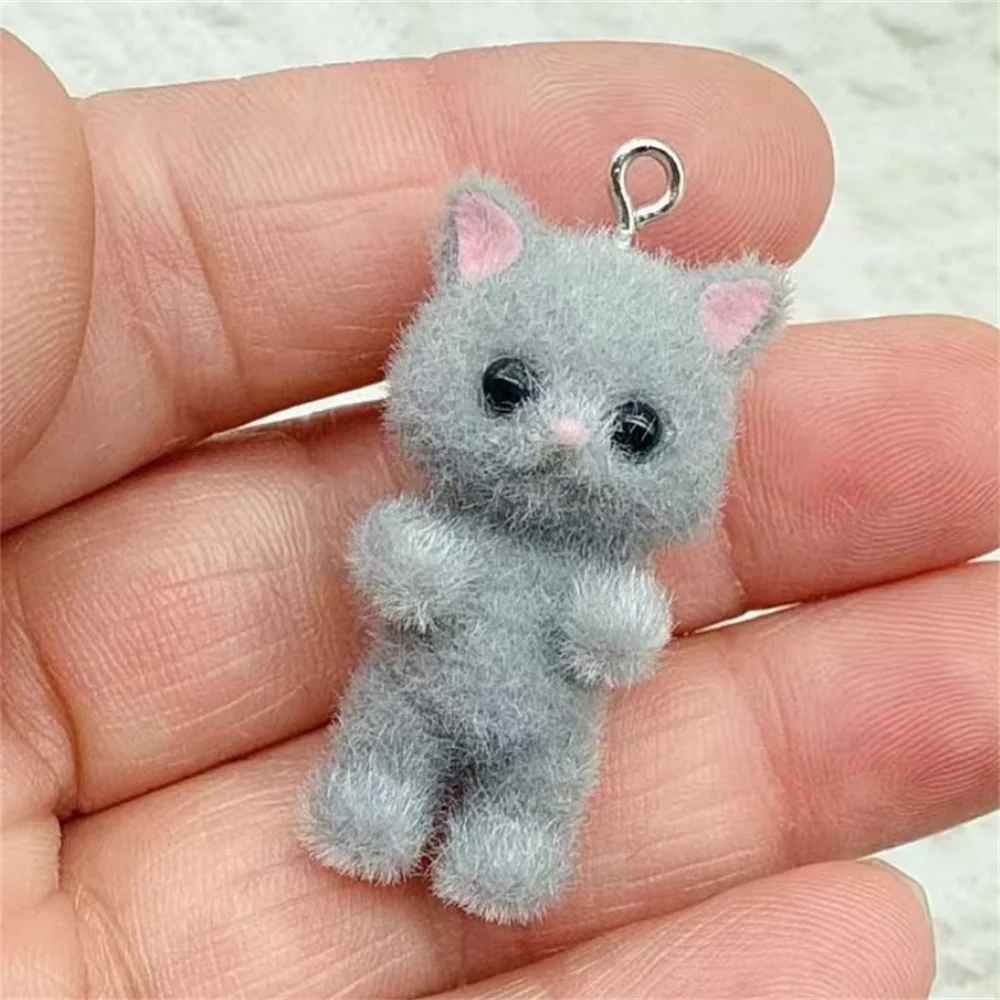 Kawaii 3D Fluffy Flocking Resin Cat Charms (Set of 4)