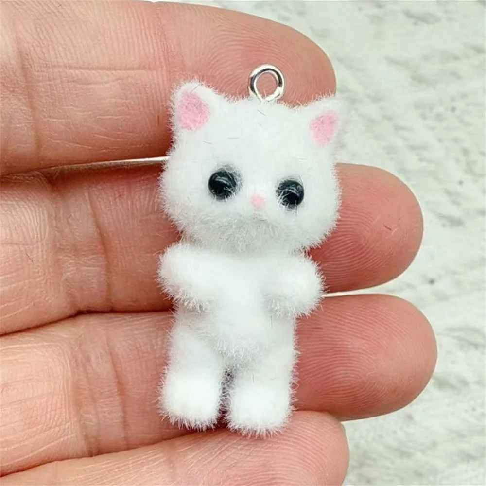 Kawaii 3D Fluffy Flocking Resin Cat Charms (Set of 4) - Image 3