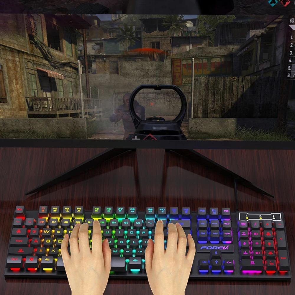 104 Keys Wired Keyboard RGB Colorful Gaming Keyboard Mechanical Feel keyboard - Image 3
