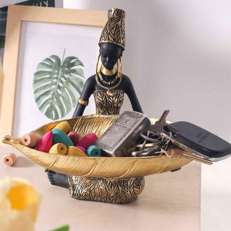 Handcrafted African Girl Holding a Plate Sculpture | 1000+