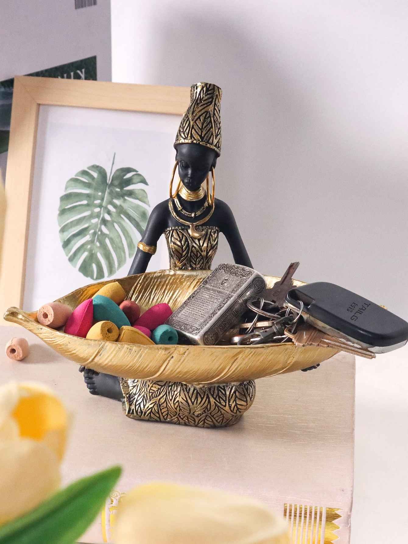 Handcrafted African Girl Holding a Plate Sculpture | 1000+