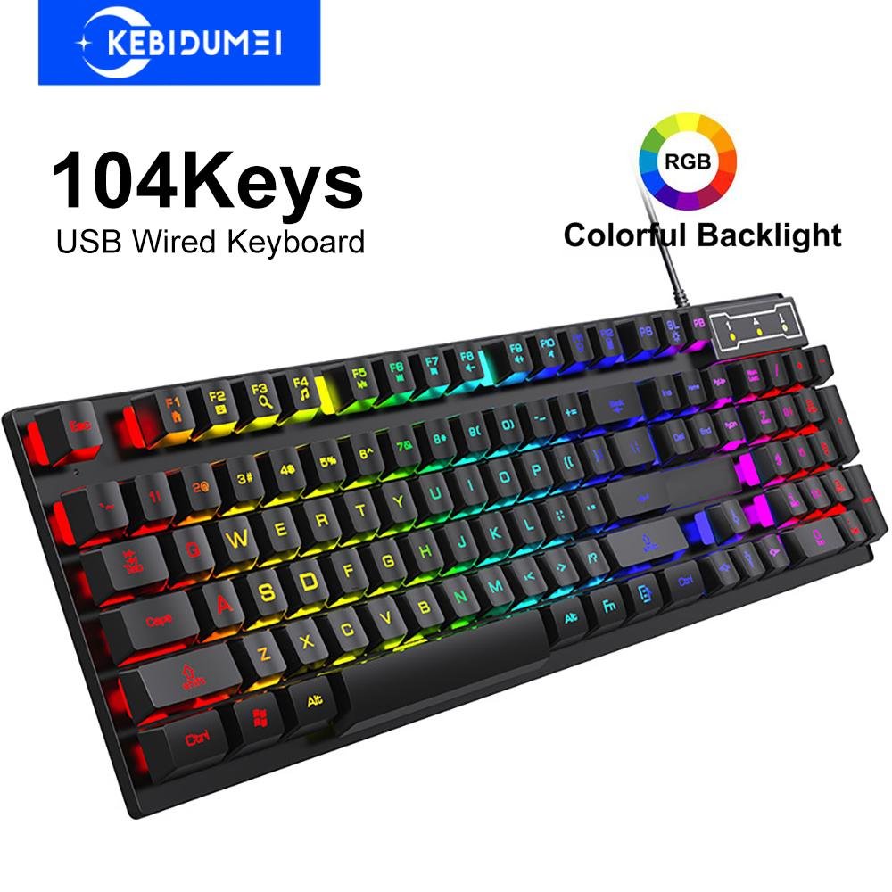104 Keys Wired Keyboard RGB Colorful Gaming Keyboard Mechanical Feel keyboard - Image 5