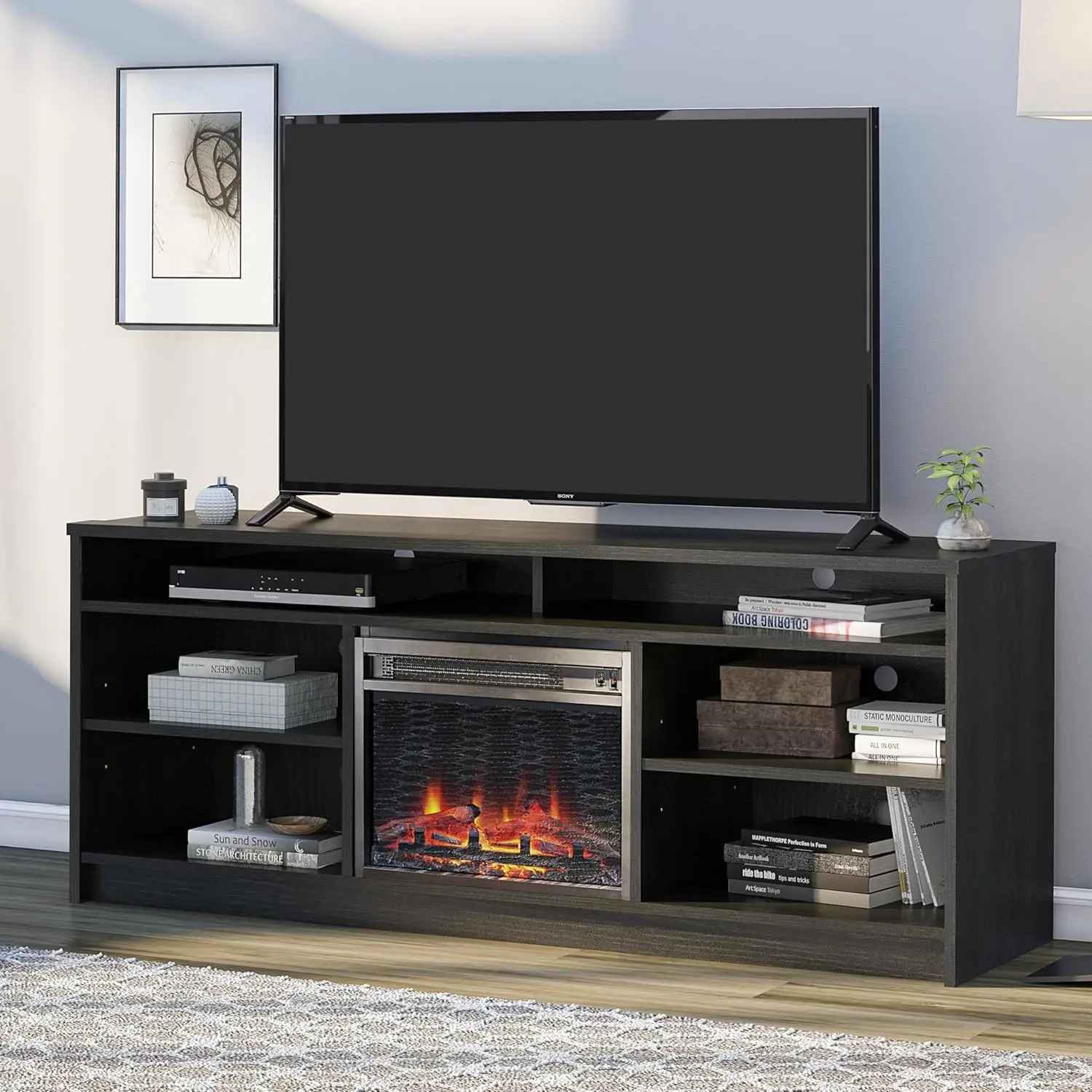 Immediate Warmth & Ambiance Fireplace TV Stand 65 Inch 3 D FlameModern White 65" Fireplace TV Stand - Elevates Ambiance3 D Flame Electric Fireplace 65 Inch TV Stand for Cozy Ambiance | Black Color Only - Image 4