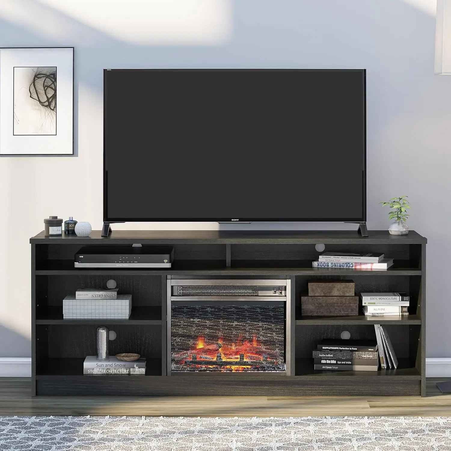 Immediate Warmth & Ambiance Fireplace TV Stand 65 Inch 3 D FlameModern White 65" Fireplace TV Stand - Elevates Ambiance3 D Flame Electric Fireplace 65 Inch TV Stand for Cozy Ambiance | Black Color Only - Image 6
