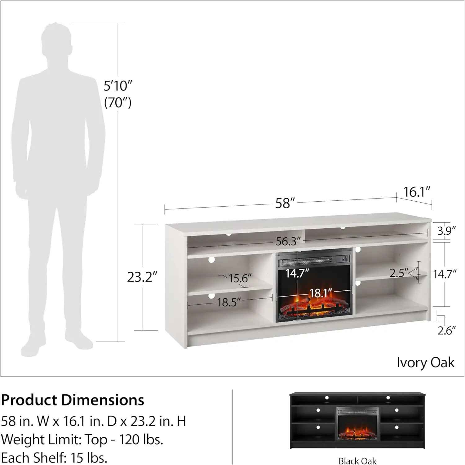 Immediate Warmth & Ambiance Fireplace TV Stand 65 Inch 3 D FlameModern White 65" Fireplace TV Stand - Elevates Ambiance3 D Flame Electric Fireplace 65 Inch TV Stand for Cozy Ambiance | Black Color Only - Image 8