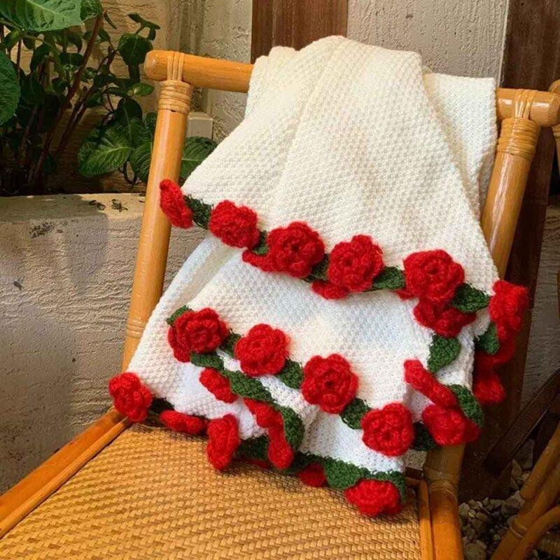 Crocheted Rose Bouquet Throw - Art Heirloom