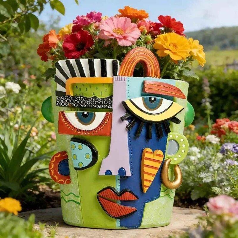 Abstract Face Flower Pot & Picasso-Inspired Decorative