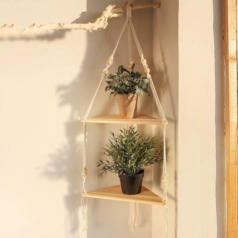 Handcrafted 3 Tiers Rustic Wood Corner Floating Shelves