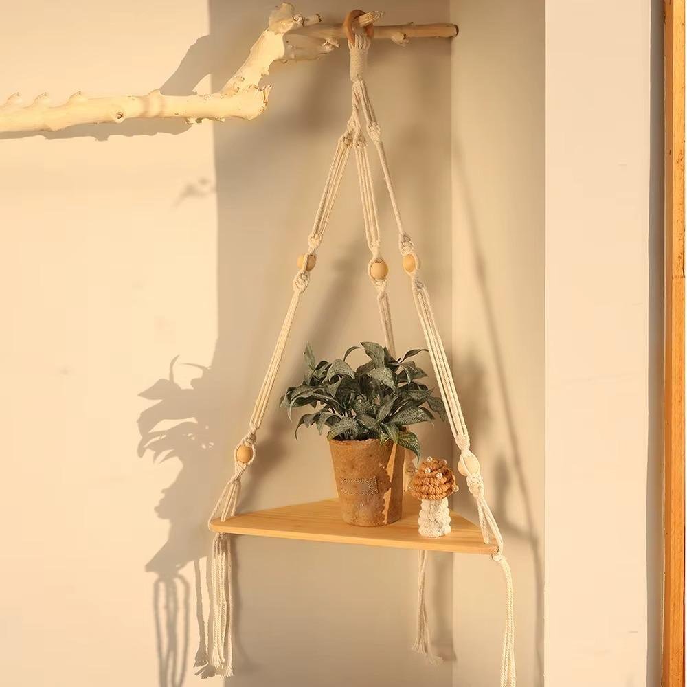 Handcrafted 3 Tiers Rustic Wood Corner Floating Shelves - Image 2