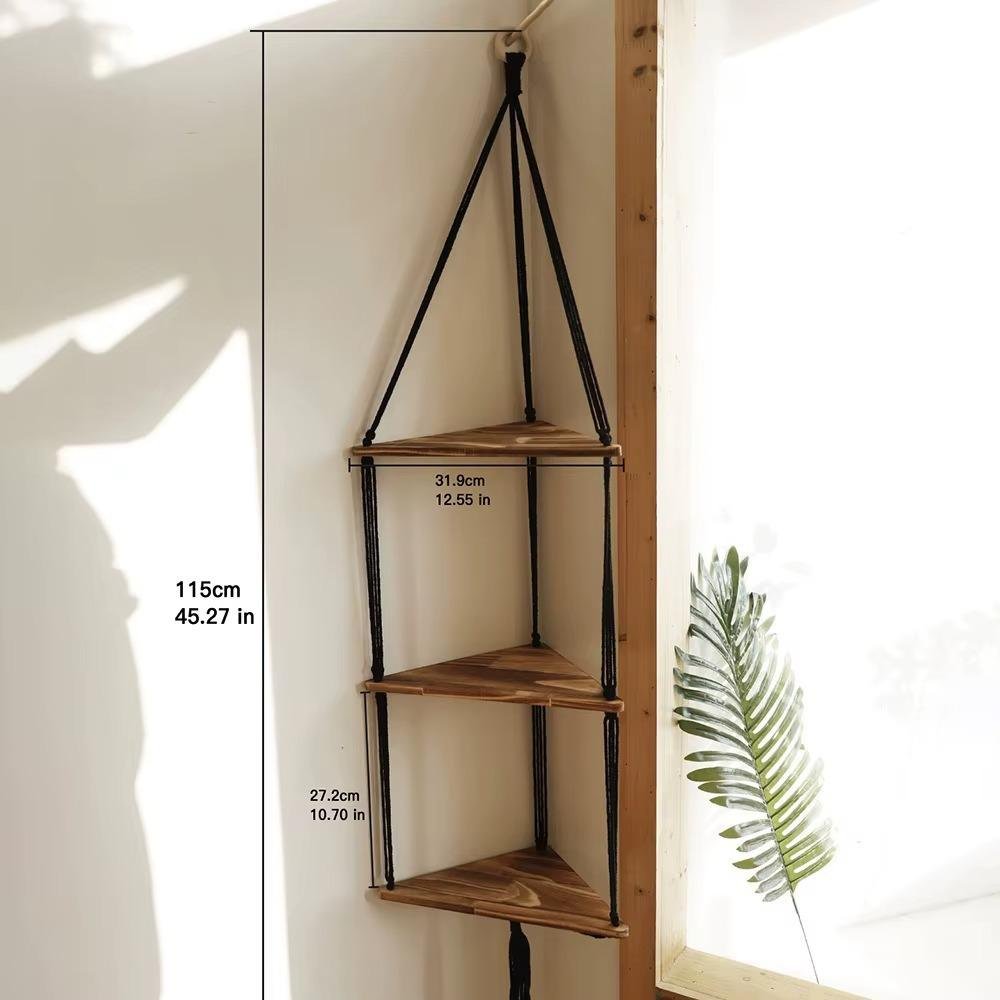 Handcrafted 3 Tiers Rustic Wood Corner Floating Shelves - Image 3