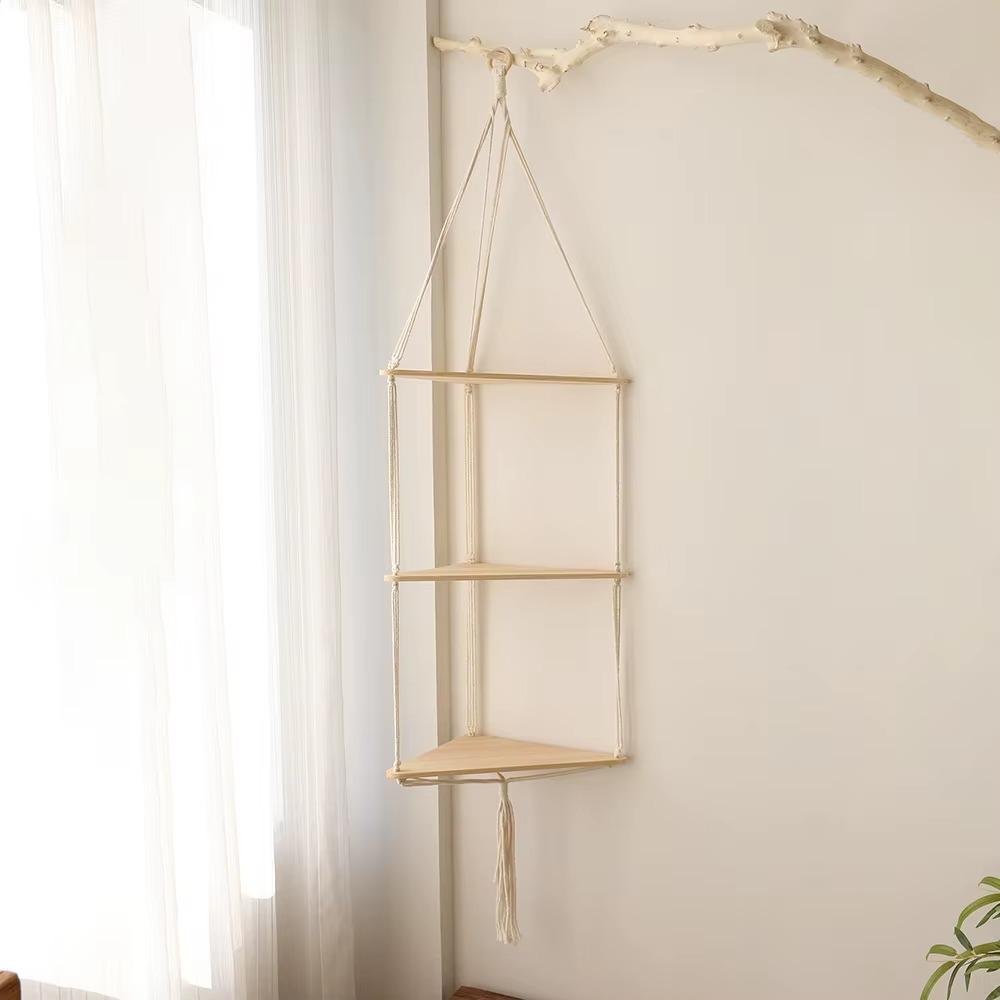 Handcrafted 3 Tiers Rustic Wood Corner Floating Shelves - Image 5