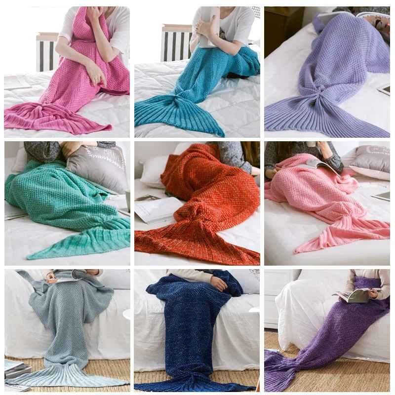 Hand-Knitted Merino-Style Mermaid Wrap Blanket 80cm × 180cm