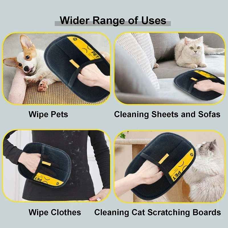 Pet Hair Remover Gloves with 2-in-1 Lint Roller Brush |