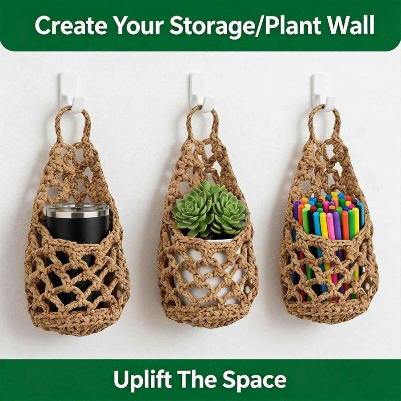 Bohemian Macrame Plant Hanger with Mesh-Lined Basket |