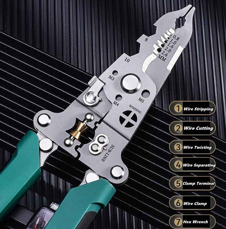 Foldable 4-in-1 Wire Stripper Multi-Tool with Cable Cutter